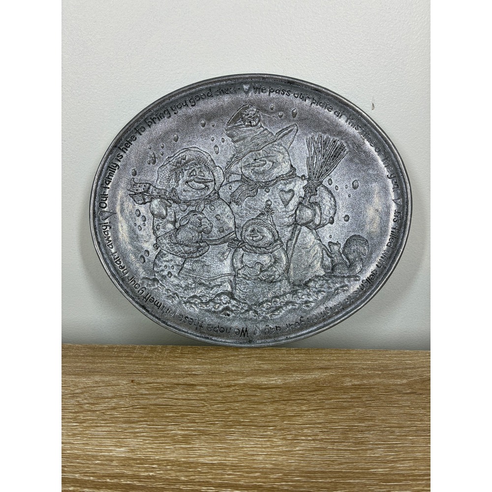 Carson Statesmetal Pewter Snowman Friendship Plate Pass It On Platter USA Made